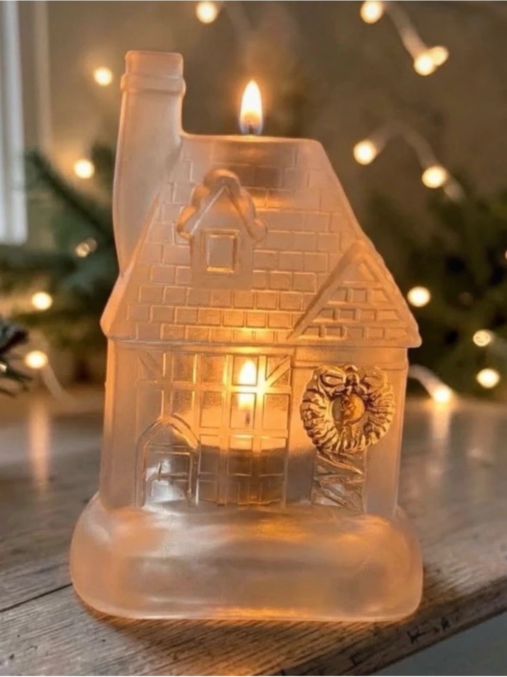Vintage Frosted Glass Cottage Tea Light Holder